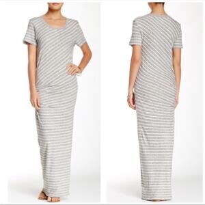 JAMES PERSE Gray Striped Tucked Maxi Dress XS Stretch Resort Summer Casual $235